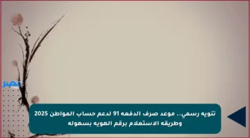 تنويه رسمي.. موعد صرف الدفعة 91 لدعم حساب المواطن 2025 وطريقة الاستعلام برقم الهوية بسهولة